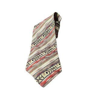J. David Sarvis New Italy Striped Western Aztec Vintage 100% Silk Long Necktie